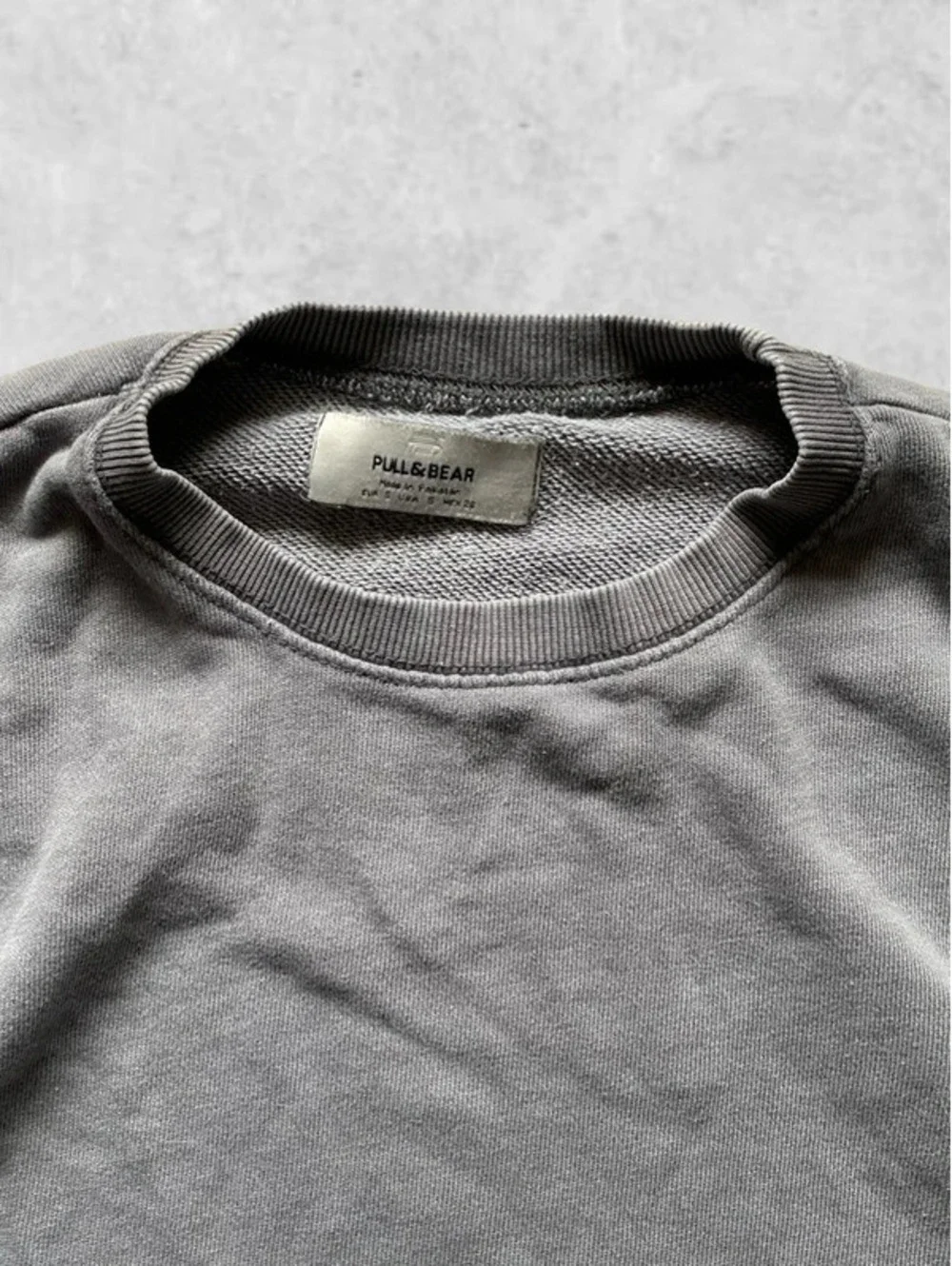 Pull&Bear Men Sweatshirt S Boxy Loose Gray Cotton Vintage Wash Soft Pullover